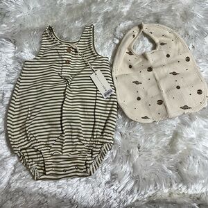 Quincy Mae Striped Baby Romper and Kate Quinn Bib Set
